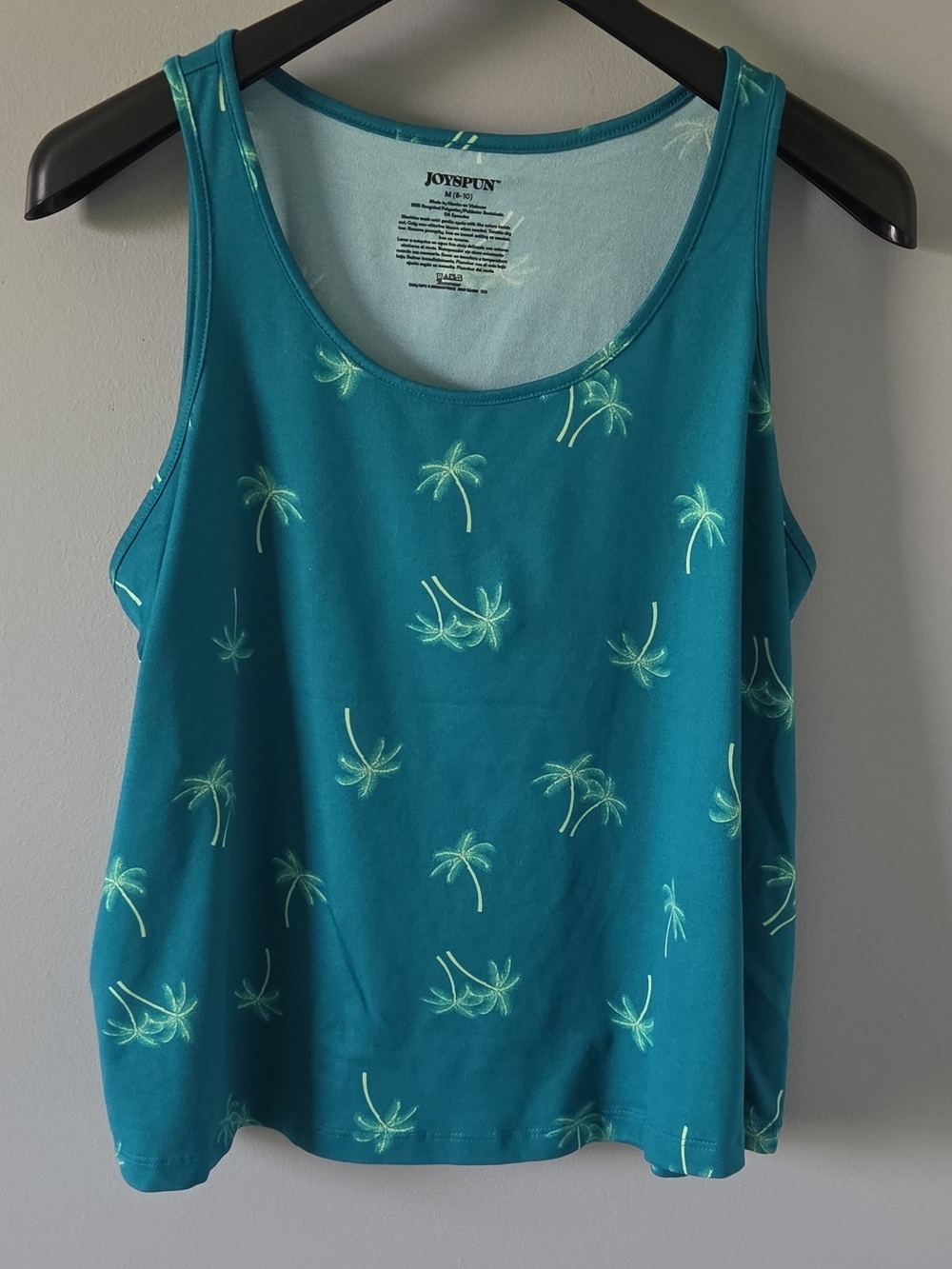 Joyspun Teal Palm Tree-Print Tank Top Blousey T-shirt Fit M(8-10)